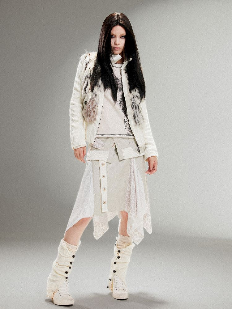 Knit Splicing Eco-Fur Slim Jacket【s0000011251】