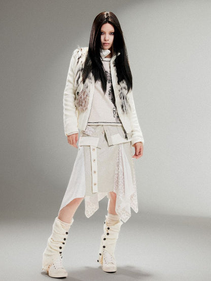 Knit Splicing Eco-Fur Slim Jacket【s0000011251】