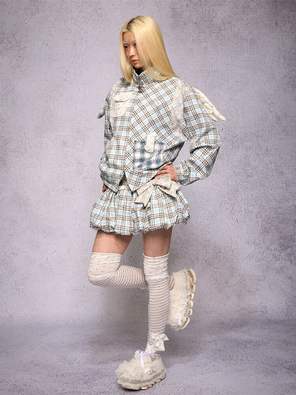 Plaid Patchwork Rhinestone Jacket【s0000019134】
