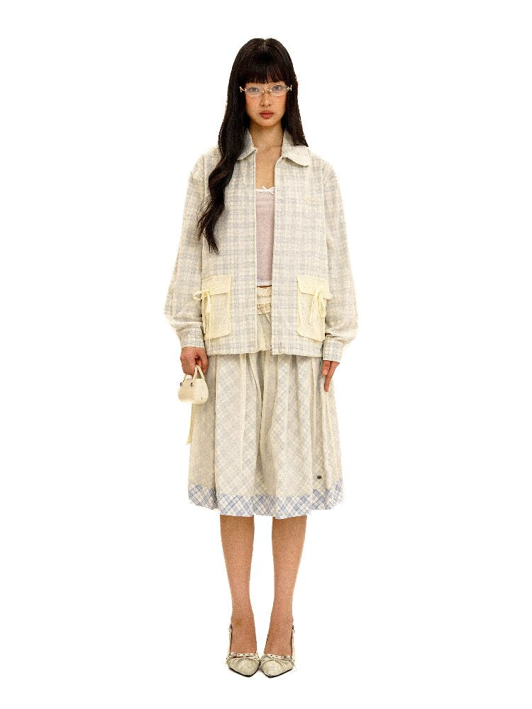 Thin Plaid Bow Spliced Skirt【s0000016087】