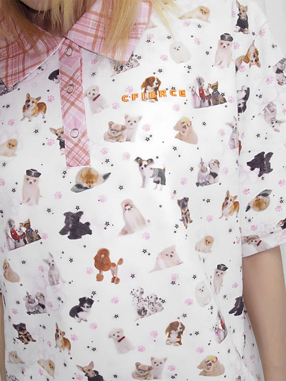 Dog Print Oversize Polo Shirt【s0000013873】