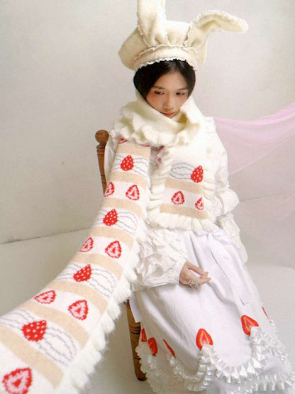 Cream Strawberry Cake Jacquard Scarf【s0000014526】