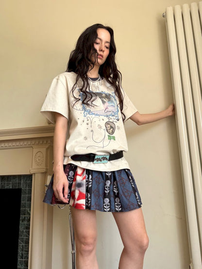 Metallic floral print vintage-inspired skirt【s0000013514】