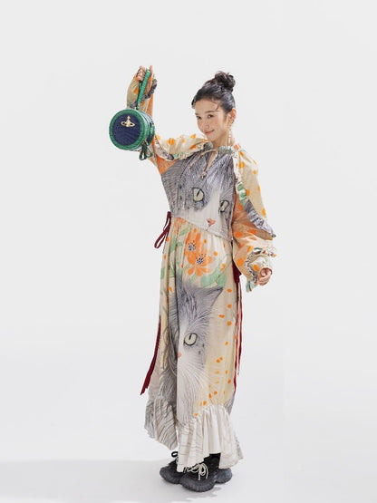 인쇄 된 길고 느슨한 드레스 [S0000011312]