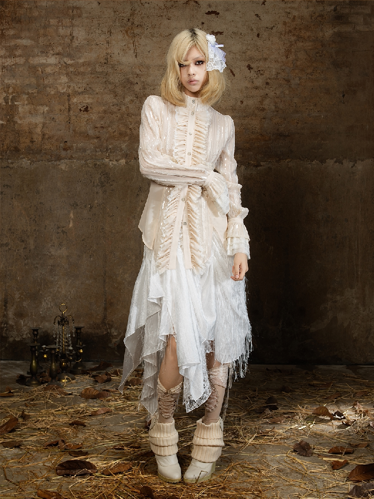 Lace Sequin Patchwork Court Shirt【s0000018382】