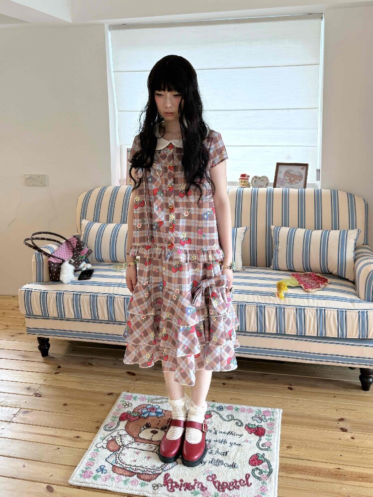 Strawberry Plaid Print Loose Shirt【s0000017511】
