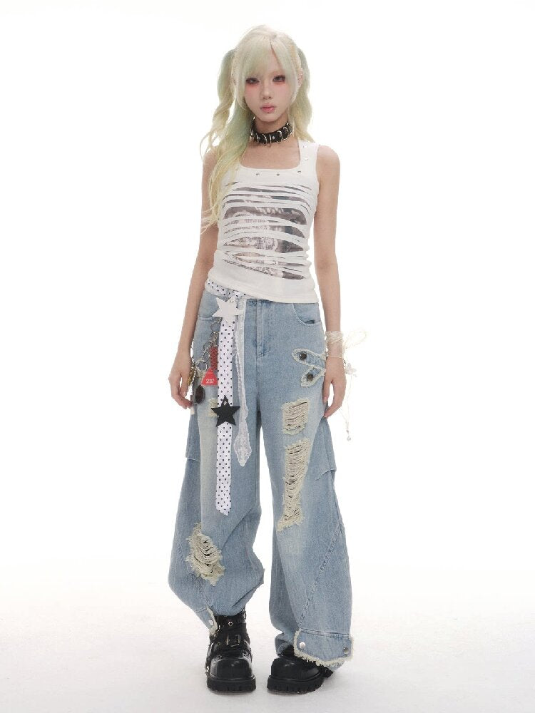 Punk Hole Printed Vest【s0000016513】