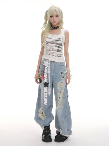 Punk Hole Printed Vest【s0000016513】