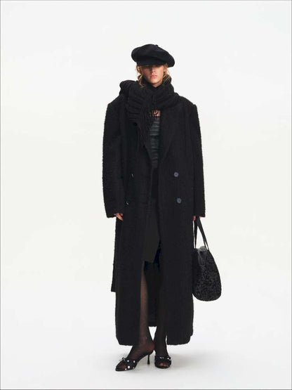 Black Woolen Loose Double-Breasted Coat【s0000014875】