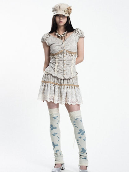 Jacquard Dark Pattern Top Skirt Suit【s0000018044】
