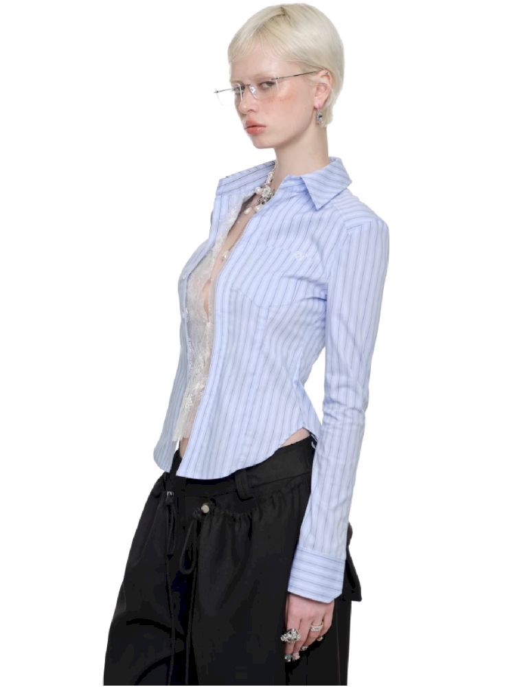 Fake Two Hook Button Slim Shirt【s0000011589】