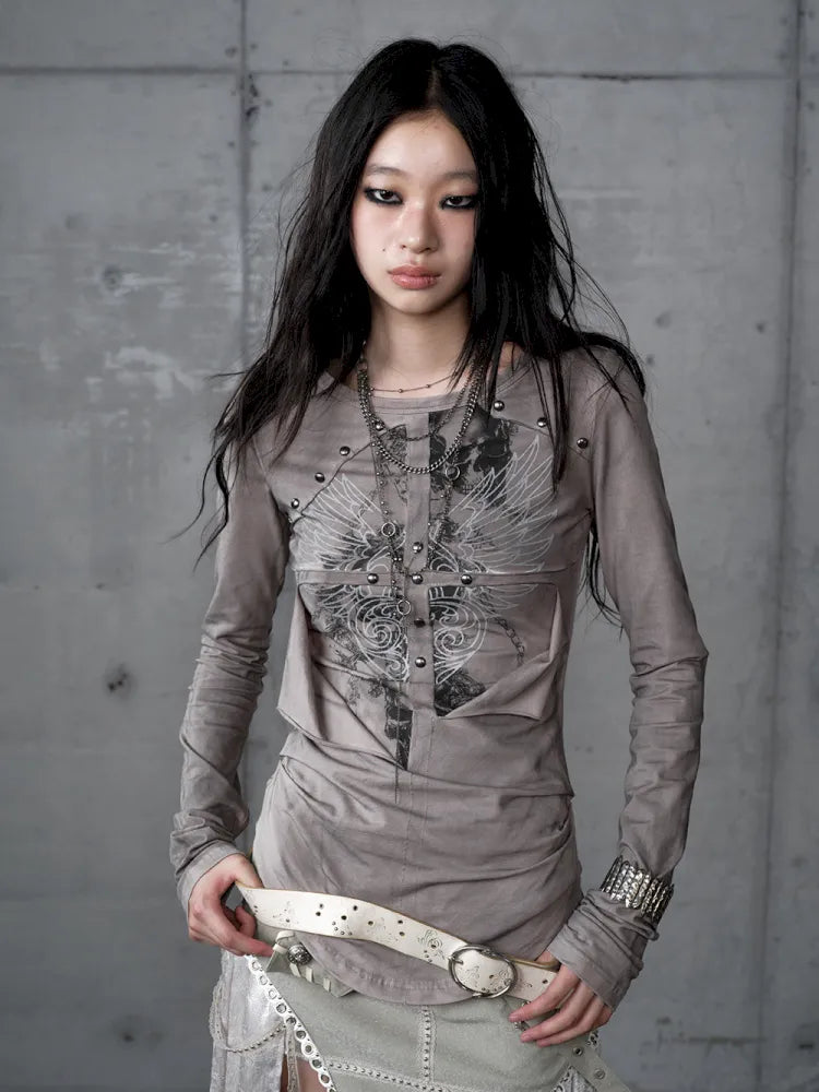 Deconstructed Print Long-Sleeve Knit Base【s0000014117】