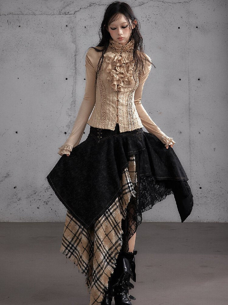 Ruffle Lace Long Sleeve Top【s0000019154】