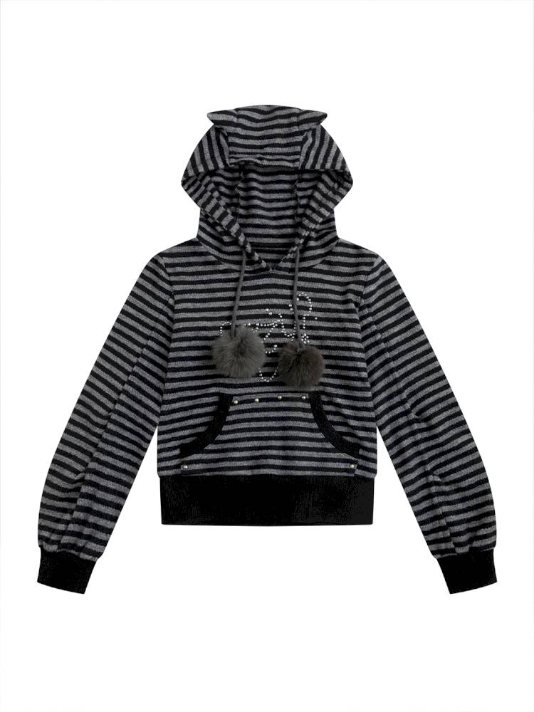 Striped Cat-Ear Hoodie【s0000014425】