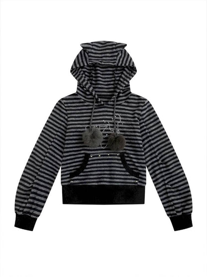 Striped Cat-Ear Hoodie【s0000014425】