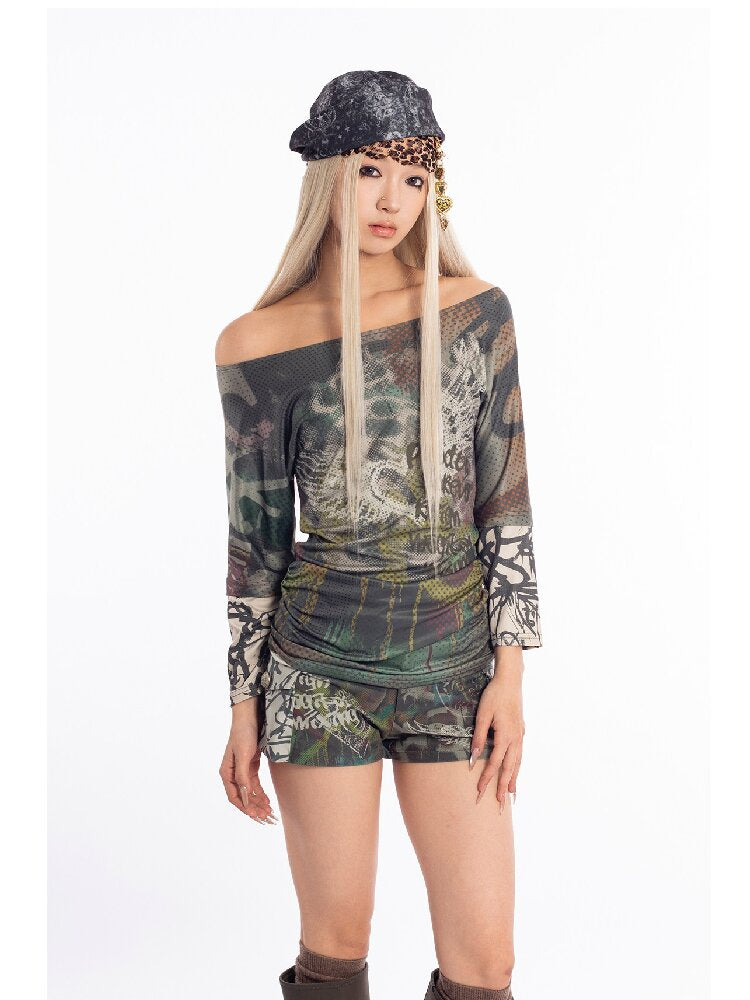 Graffiti Stitched Sleeve T-Shirt【s0000018062】