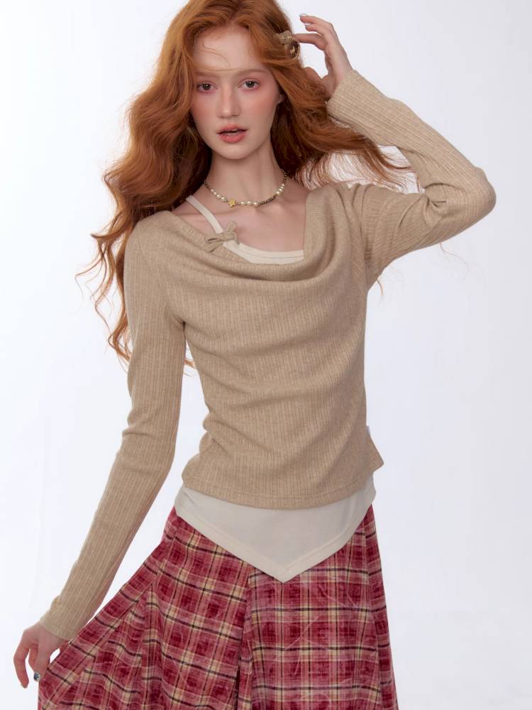 Slim Fit Top Long Sleeve Knit T-Shirt【s0000014354】