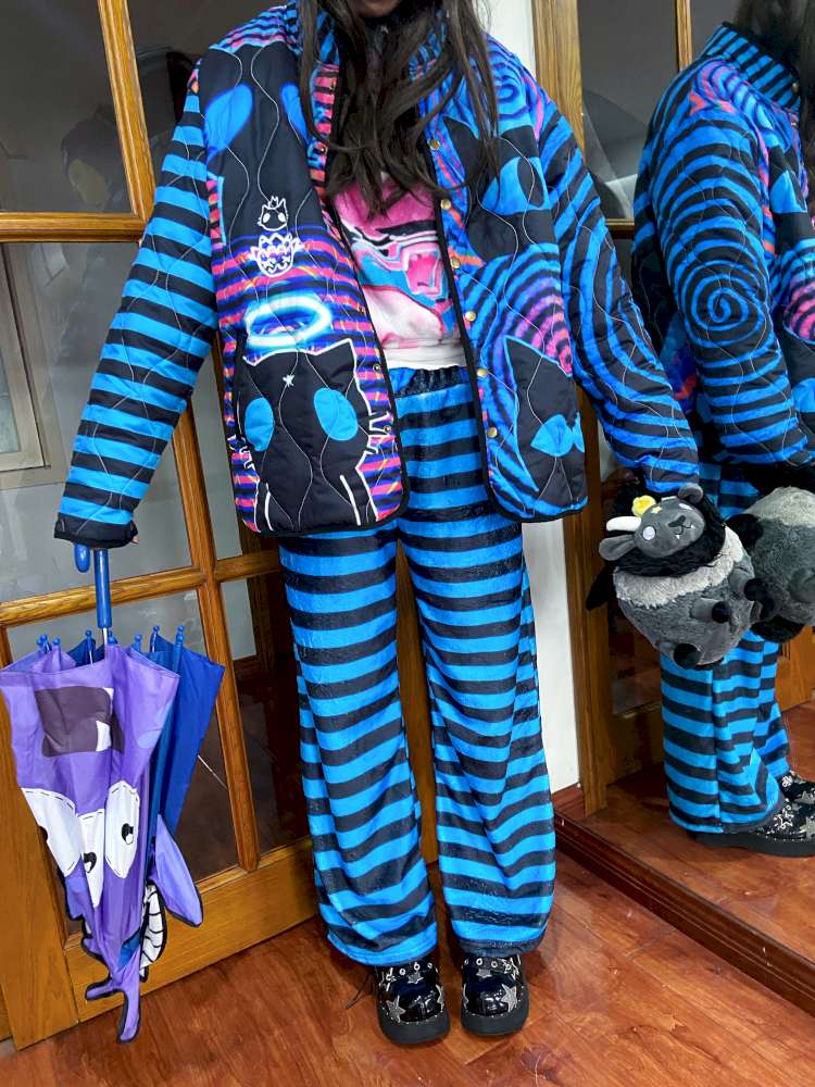 Striped Blue Cotton Jacket Coat【s0000015055】