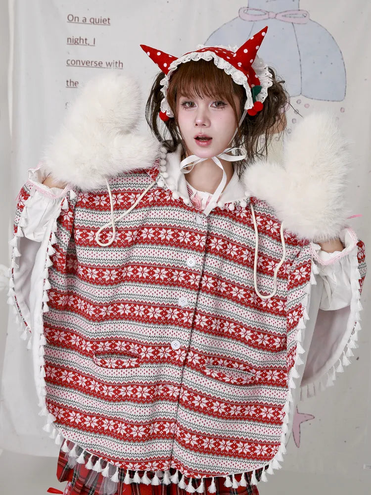 Showa-Era Vintage Red Sweater Cape Coat【s0000014110】