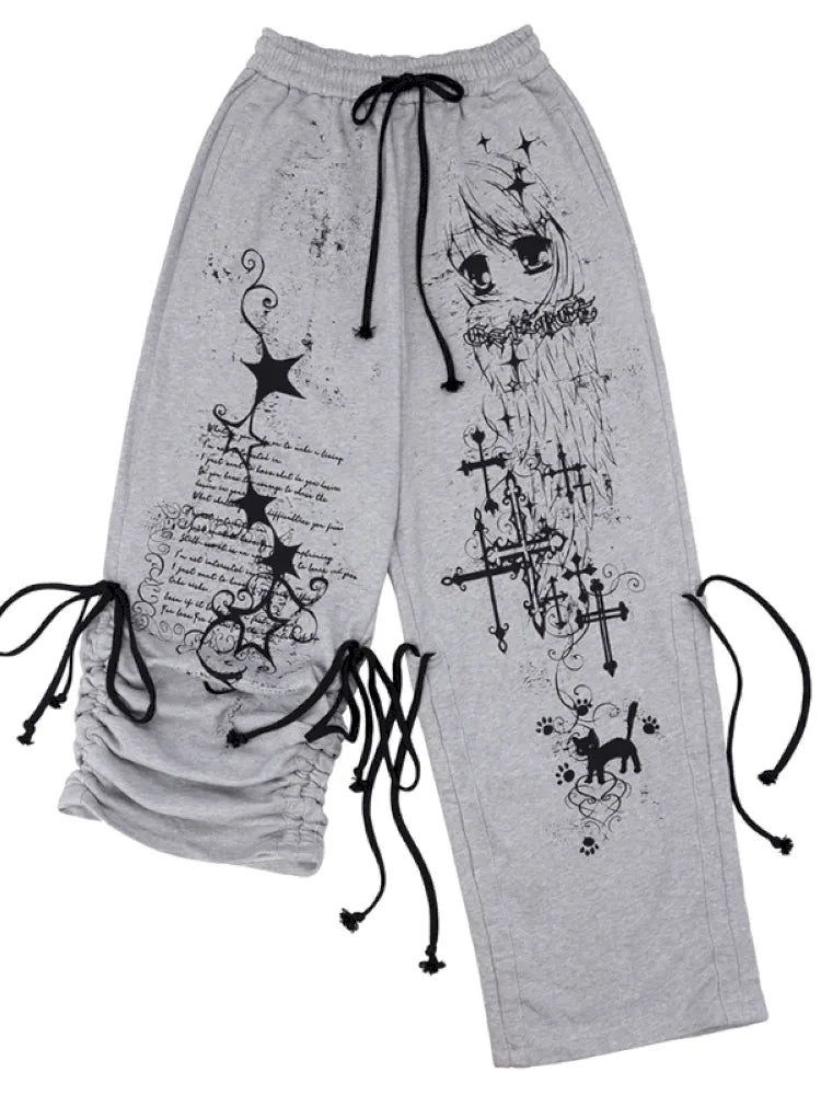 Doodle Print Puffy Drawstring Sweatpants【s0000014092】