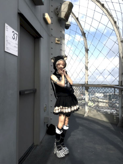 Cat Ear Hooded Skull Print Loose Dress【s0000012436】