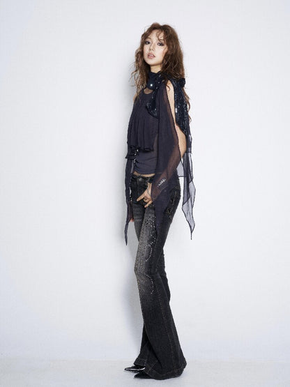 Studded Low Rise Denim Trousers【s0000017012】