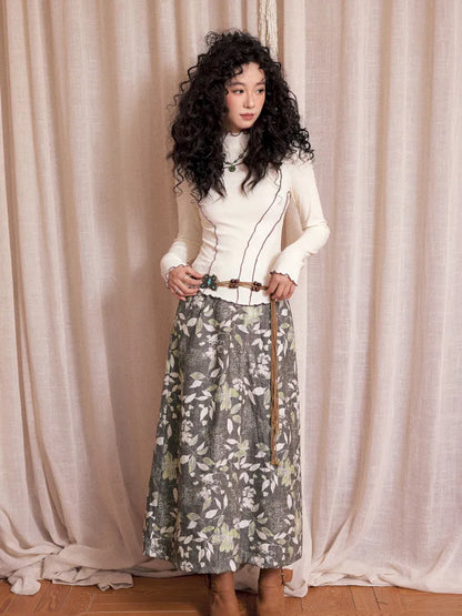 Brushed Print Flattering Mid-Length Skirt【s0000013989】