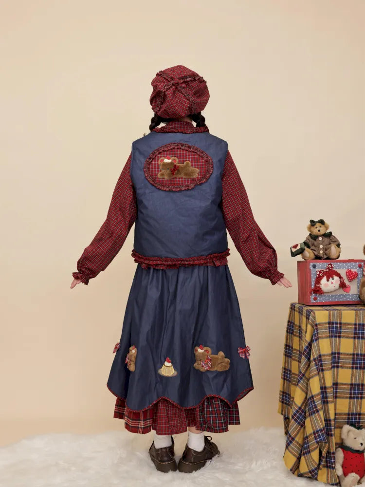 Teddy bear embroidered denim skirt【s0000014176】