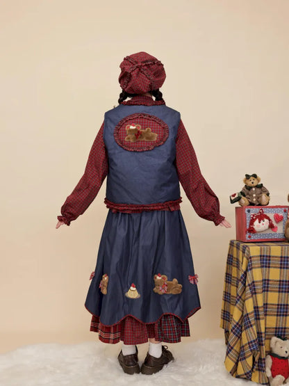 Teddy bear embroidered denim skirt【s0000014176】