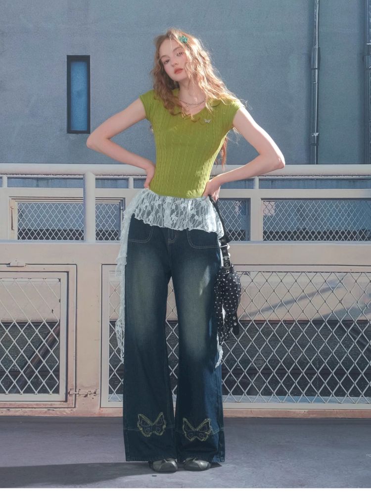 High-waisted thin straight wide-leg jeans【s0000013376】