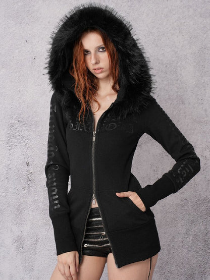Glossy Black Fleece Hooded Fur Sweatshirt【s0000019103】