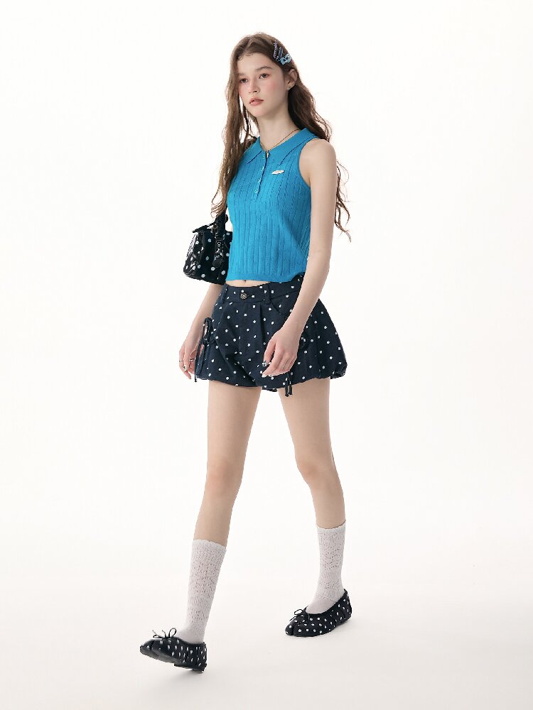 Bubble Halter Polo Knit Tank Top【s0000017256】