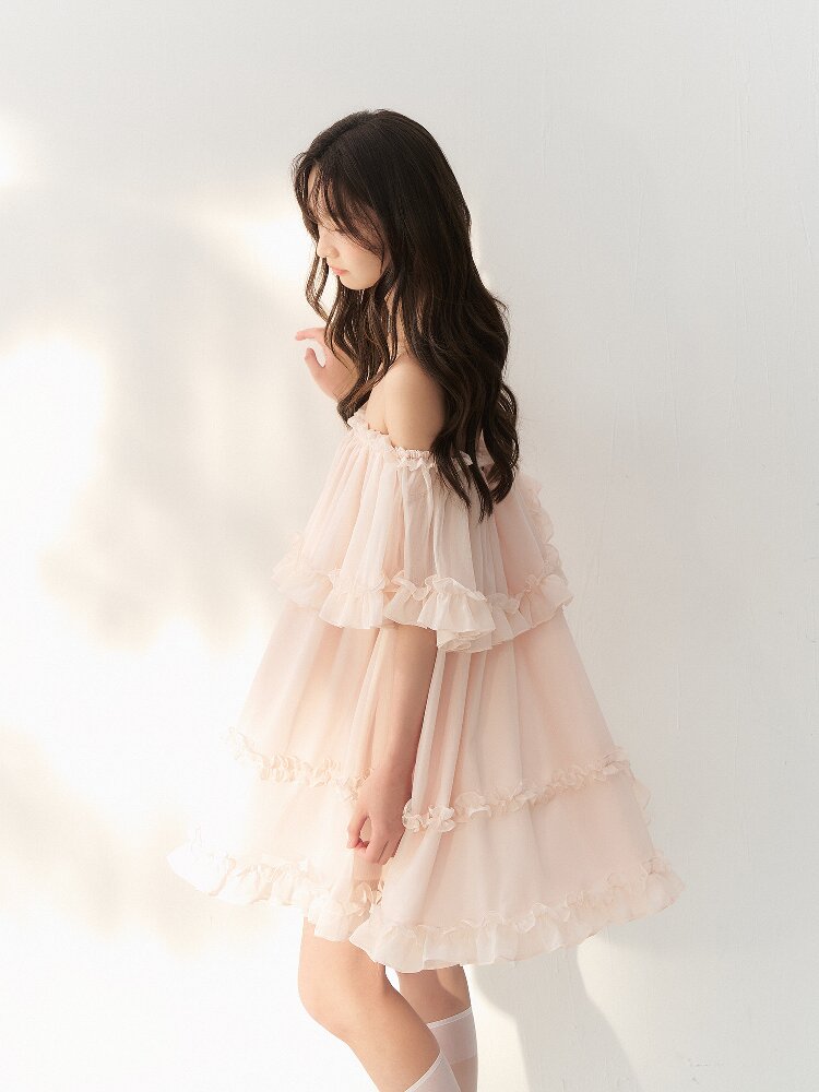 Tulle Layered Lace One Shoulder Dress【s0000016875】
