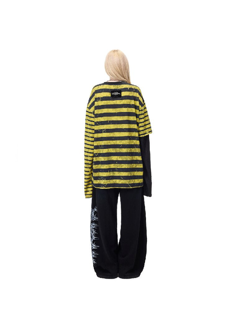 Burnt Flower Stripe Raglan T-Shirt【s0000017729】