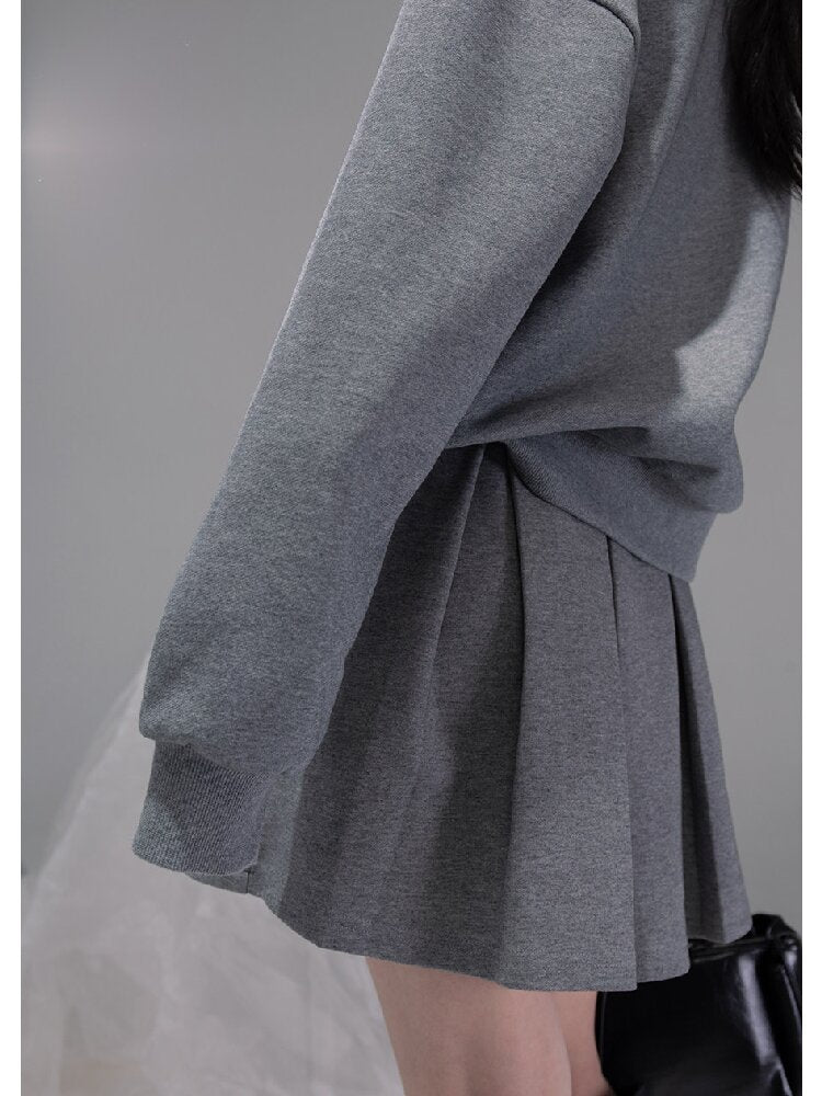 U-neck Sweatshirt Pleated Skirt Set【s0000015742】