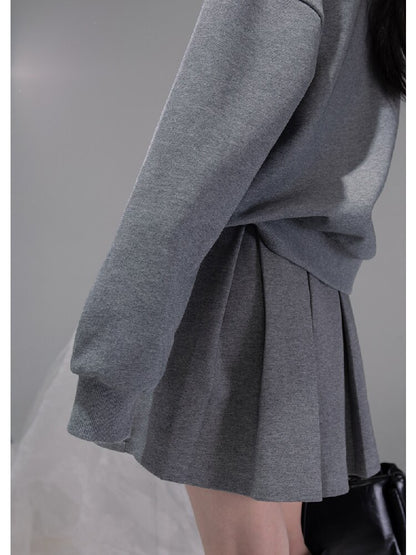 U-neck Sweatshirt Pleated Skirt Set【s0000015742】