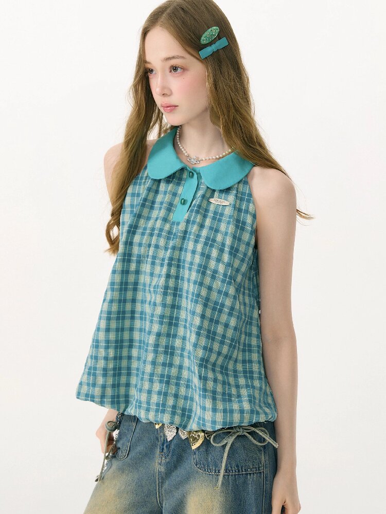 Summer Plaid Doll Collar Vest Top【s0000017153】