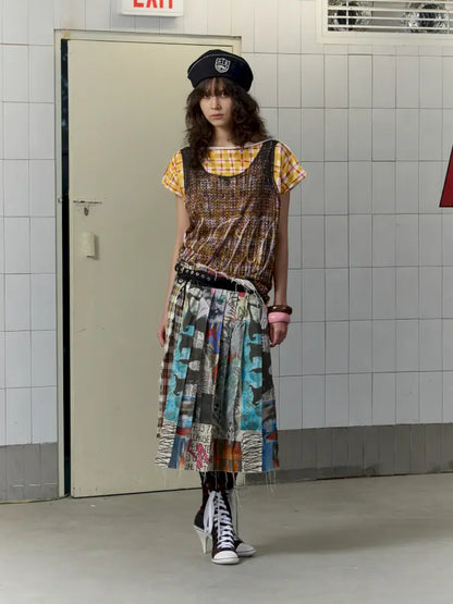 Frayed Waist Belt One-Piece Plaid Skirt【s0000014201】