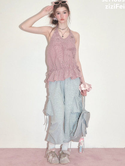 American Vintage Plaid Halter Top【s0000017749】