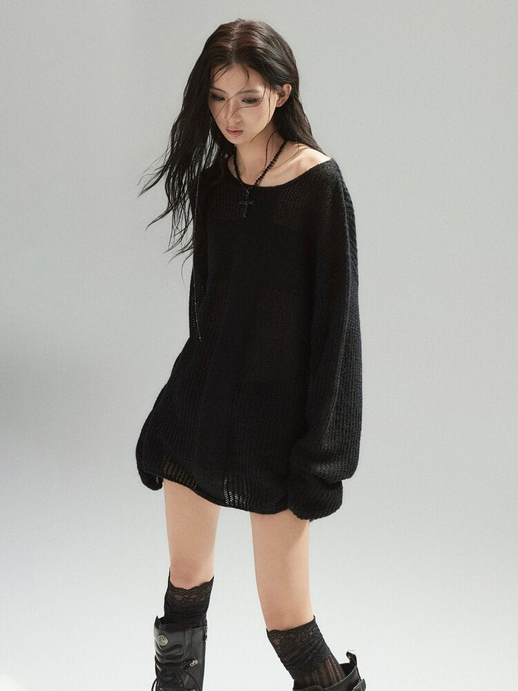 Black Panelled Alpaca Knit Top【s0000015604】