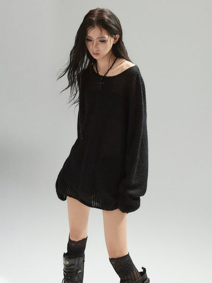Black Panelled Alpaca Knit Top【s0000015604】