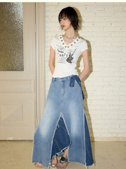 Irregular splicing denim back dress【s0000012431】