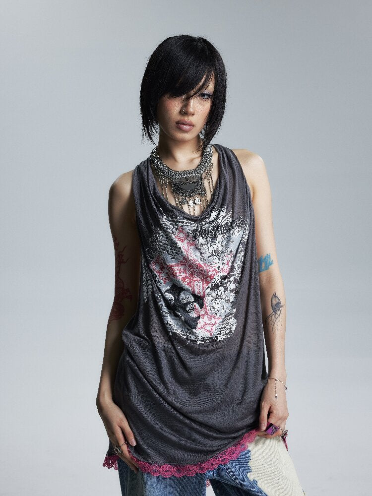 Loose Collar Printed Camisole Top【s0000017005】