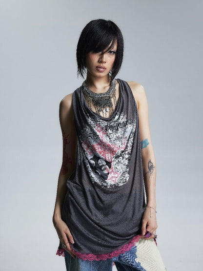 Loose Collar Printed Camisole Top【s0000017005】
