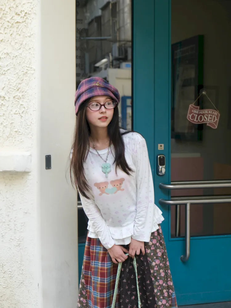 Bear Heart Lace Long-Sleeve T-Shirt【s0000014170】