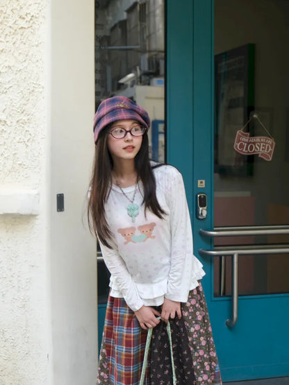 Bear Heart Lace Long-Sleeve T-Shirt【s0000014170】