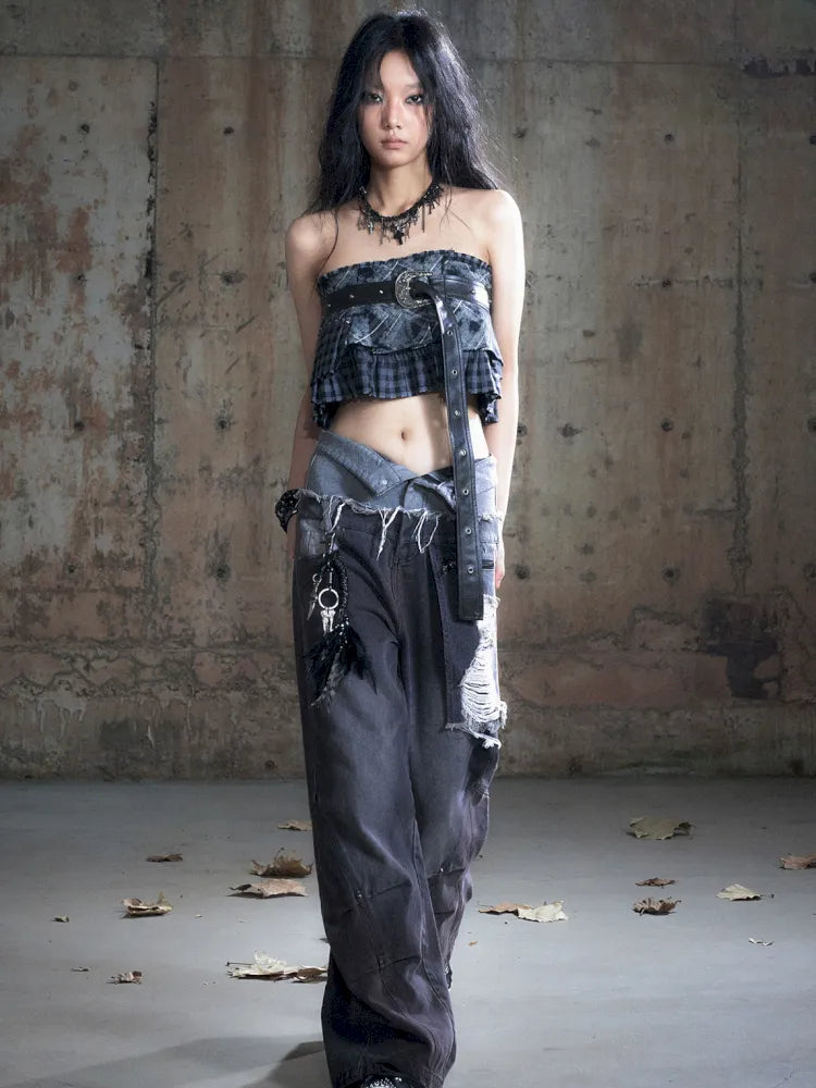 Distressed Wide-Leg Jeans【s0000013958】