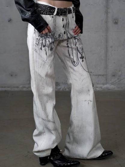 Denim Distressed Wide-Leg Pants【s0000013949】