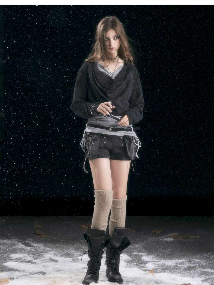 Striped Distressed Hooded Top【s0000014674】