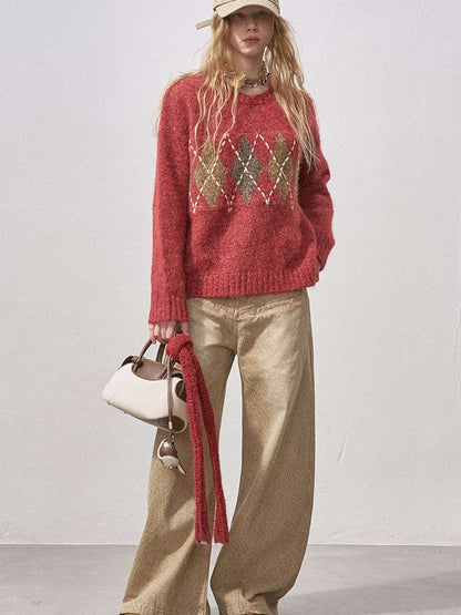 Diamond Plaid Knit Sweater Pants【s0000015072】